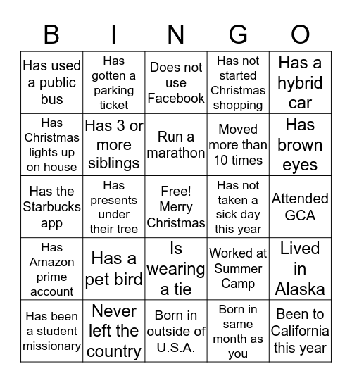 Conference Christmas Bingo Card
