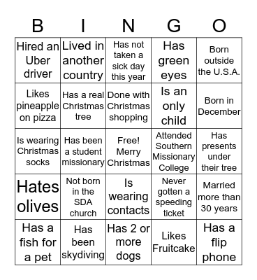 Conference Christmas Bingo Card
