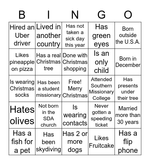 Conference Christmas Bingo Card