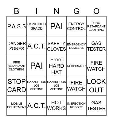 SAFETY BINGO Card