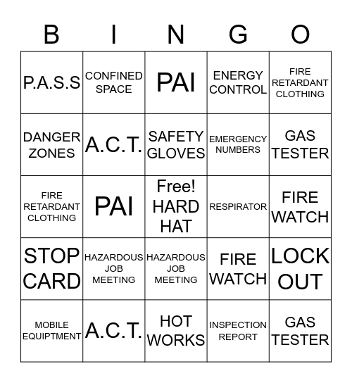 SAFETY BINGO Card