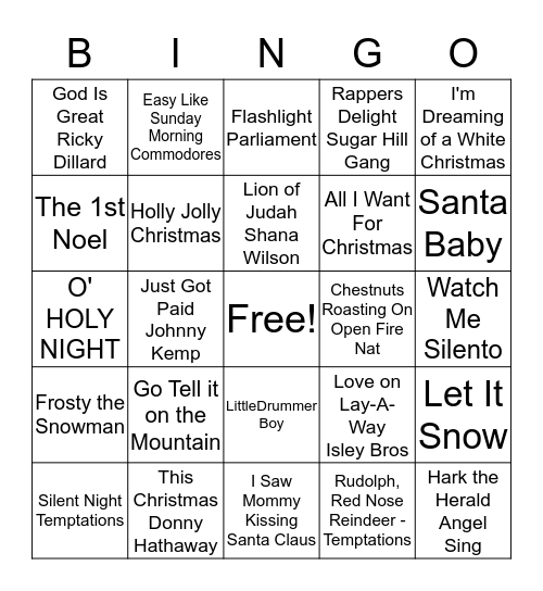 UBC CHRISTMAS MUSIC BINGO	 Bingo Card