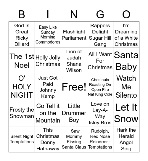 UBC CHRISTMAS MUSIC BINGO	 Bingo Card