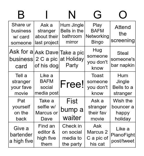 BAFM Networking Bingo! Bingo Card