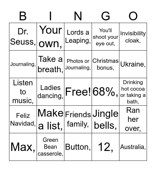 Christmas Bingo  Bingo Card