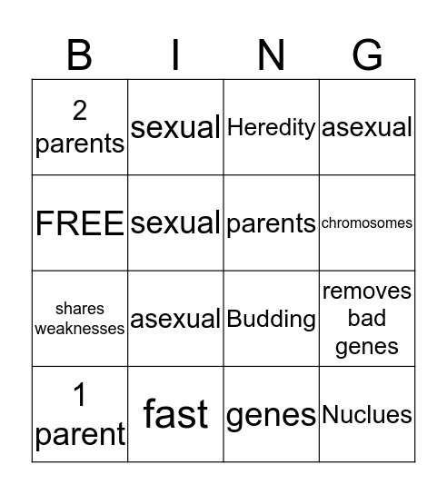 Asexual and sexual reproduction BINGO Card