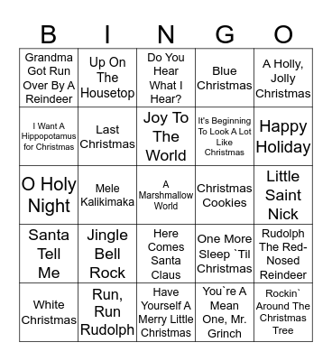Christmas Music  Bingo Card
