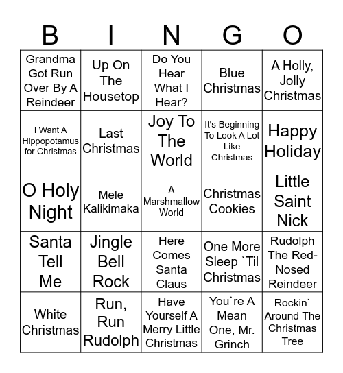 Christmas Music  Bingo Card