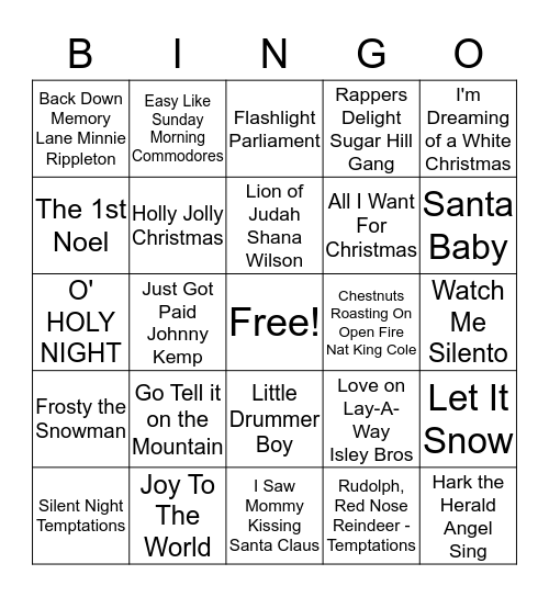 UBC CHRISTMAS MUSIC BINGO	 Bingo Card