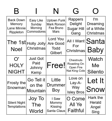 UBC CHRISTMAS MUSIC BINGO	 Bingo Card