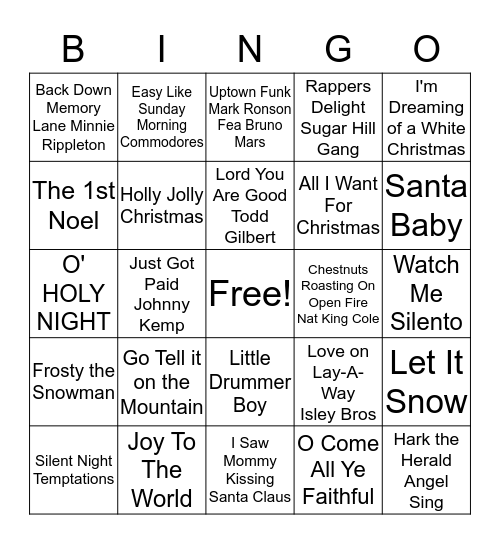UBC CHRISTMAS MUSIC BINGO	 Bingo Card