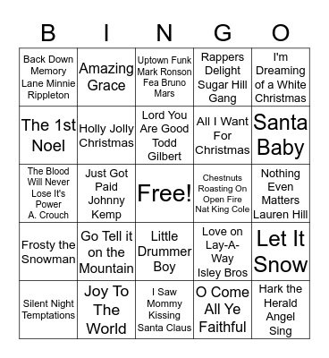 UBC CHRISTMAS MUSIC BINGO	 Bingo Card