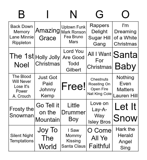 UBC CHRISTMAS MUSIC BINGO	 Bingo Card