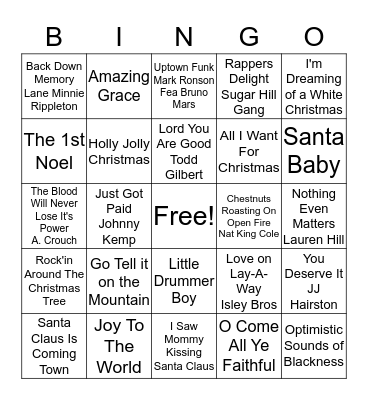 UBC CHRISTMAS MUSIC BINGO	 Bingo Card
