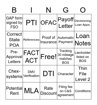 Untitled Bingo Card