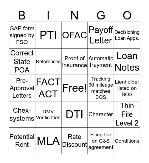 Untitled Bingo Card