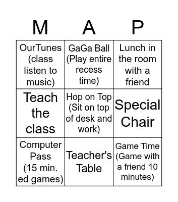 MAP Rewards  Bingo Card
