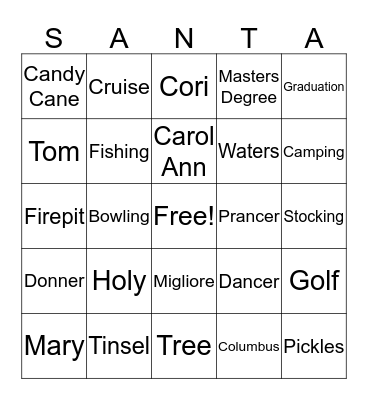 Family Christmas Bingo Card