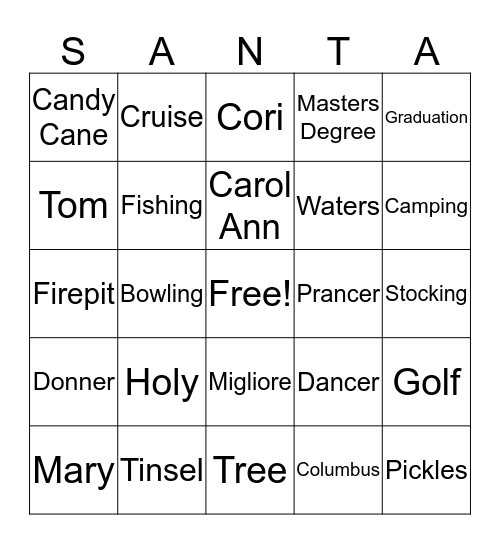 Family Christmas Bingo Card