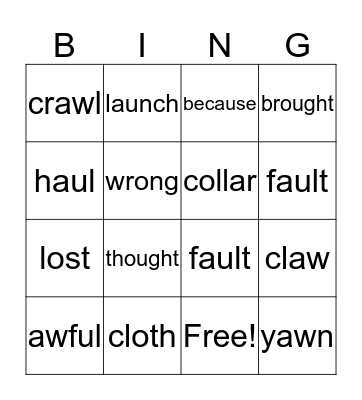 Short "O" Sound Bingo Card