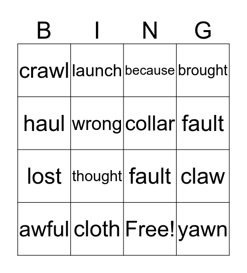 Short "O" Sound Bingo Card