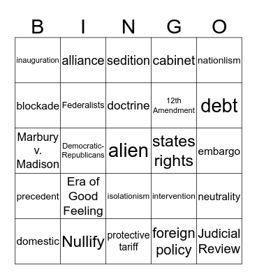 Chapter 5 Vocabulary Bingo Card