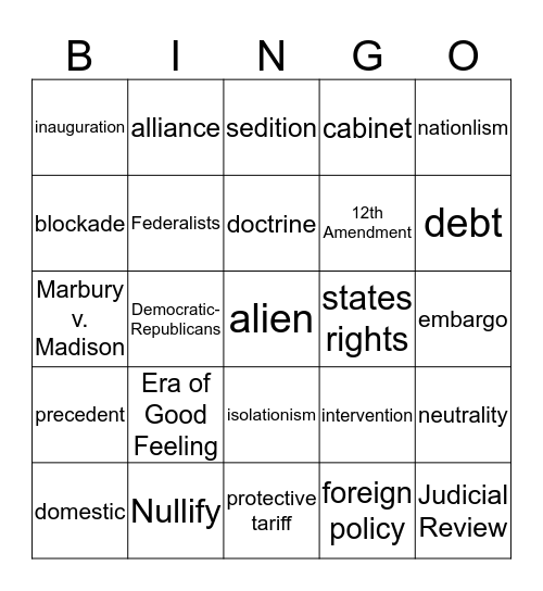 Chapter 5 Vocabulary Bingo Card