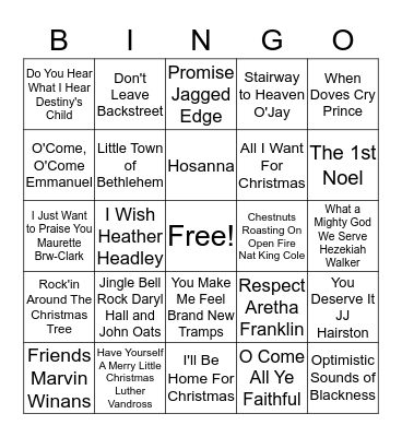 UBC CHRISTMAS MUSIC BINGO	 Bingo Card