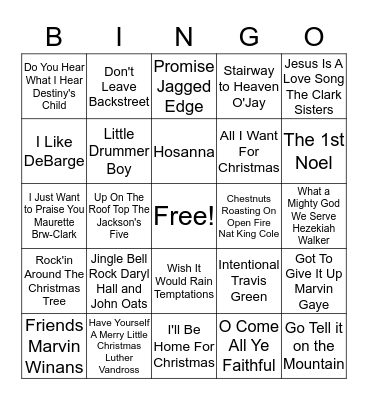 UBC CHRISTMAS MUSIC BINGO	 Bingo Card