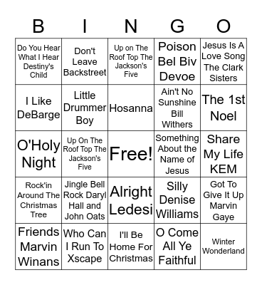 UBC CHRISTMAS MUSIC BINGO	 Bingo Card