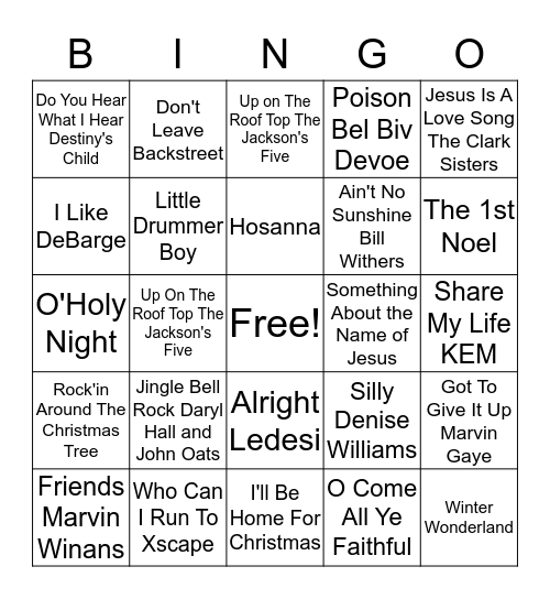 UBC CHRISTMAS MUSIC BINGO	 Bingo Card