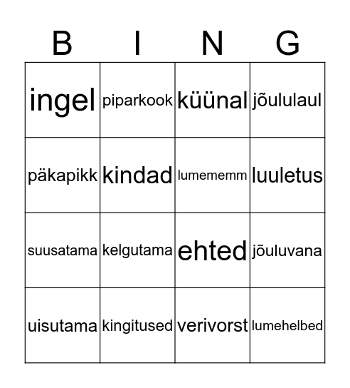 Jõulud Bingo Card