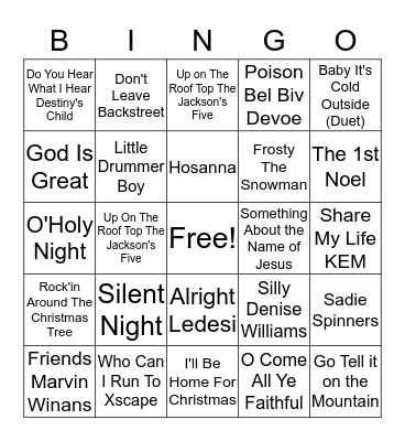 UBC CHRISTMAS MUSIC BINGO	 Bingo Card