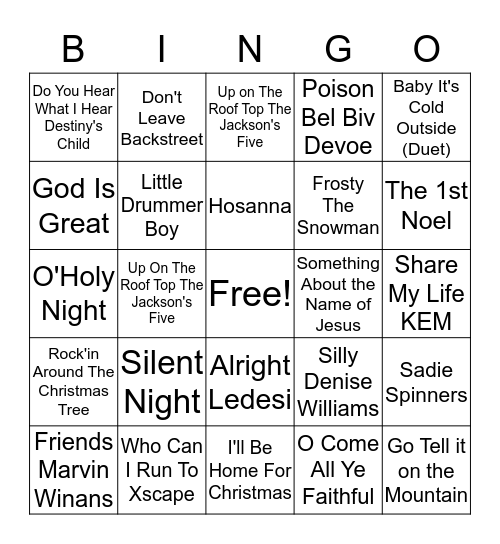 UBC CHRISTMAS MUSIC BINGO	 Bingo Card