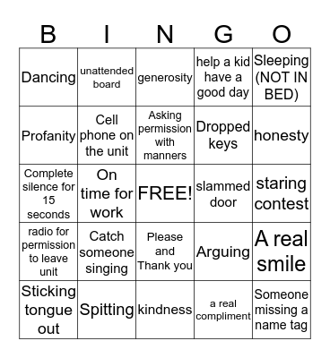 Behavior Bingo Card