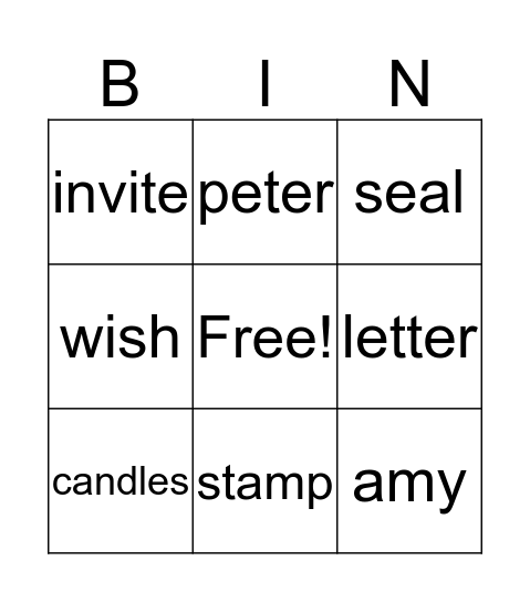 A Letter to Amy Bingo Card