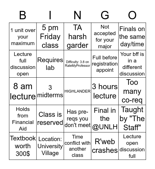 Signing top for Classes Bingo Card