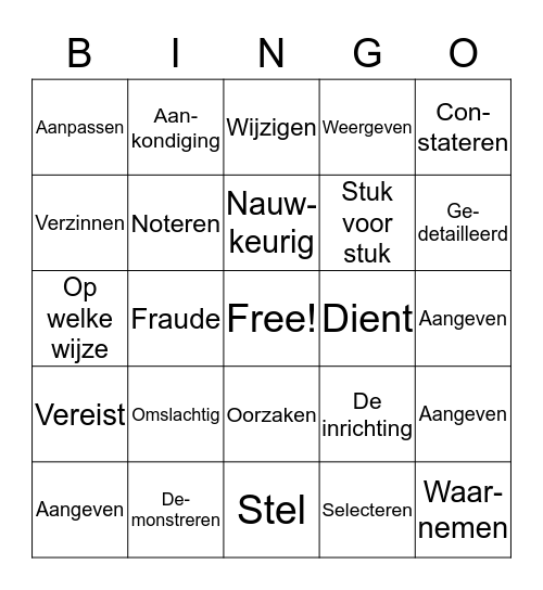 Schooltaalwoorden Bingo Card