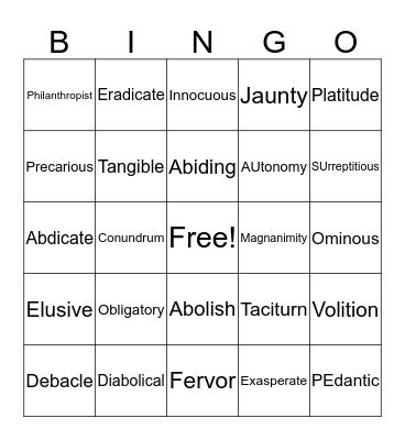 AP Language - 1st Semester Vocab Bingo Card
