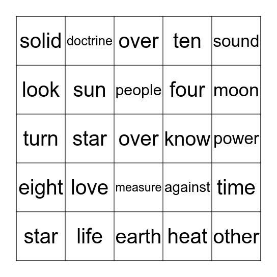 WWW 5 Bingo Card
