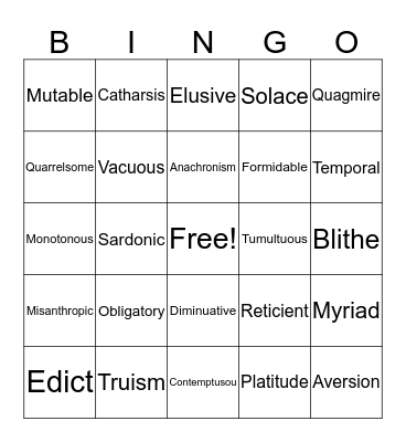 AP Language - 1st Semester Vocab Bingo Card