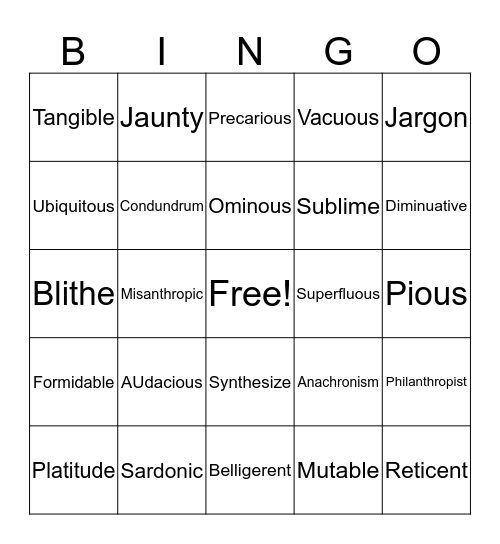 AP Language - 1st Semester Vocab Bingo Card