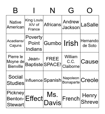 Social Studies Vocabulary Bingo Card