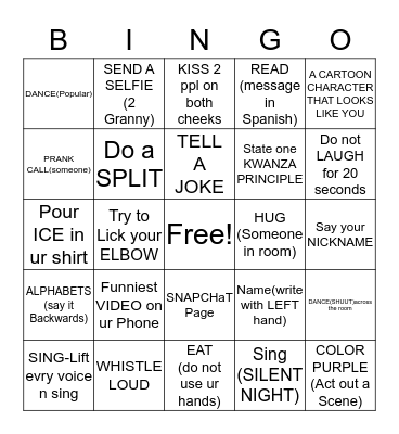 FAMILY REUNION BINGO Card