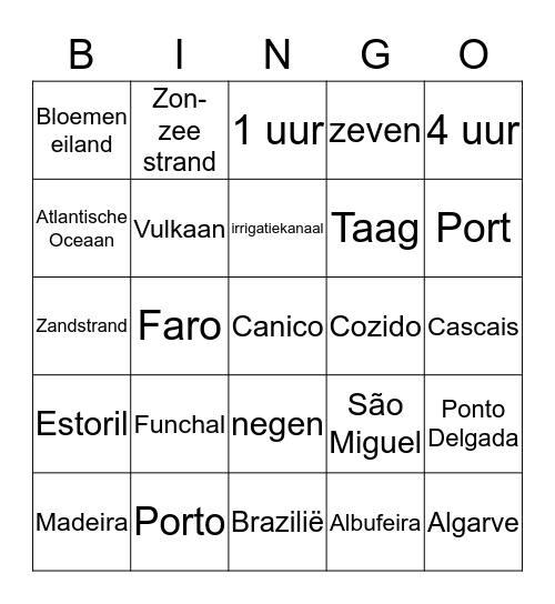 Portugal Bingo Card