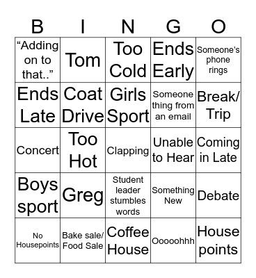 Assembly Bingo Card