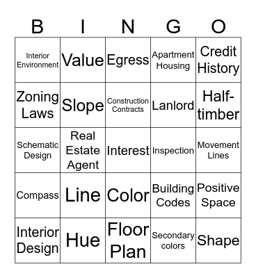 Interior Design Review Bingo Card