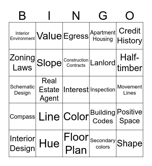 Interior Design Review Bingo Card