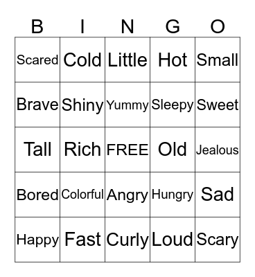 Adjective Bingo Card