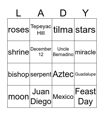 Our Lady of Guadalupe Bingo Card